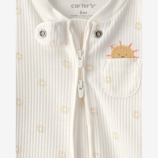 Macacão bebê com pezinho canelado sol - off-white | Carter's