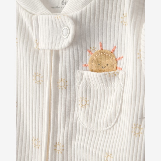 Macacão bebê com pezinho canelado sol - off-white | Carter's