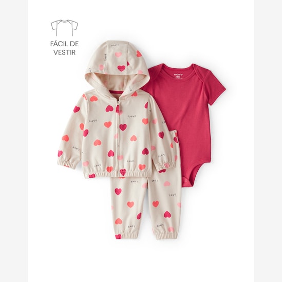Conjunto longo bebê 3 peças corações - multicor | Carter's