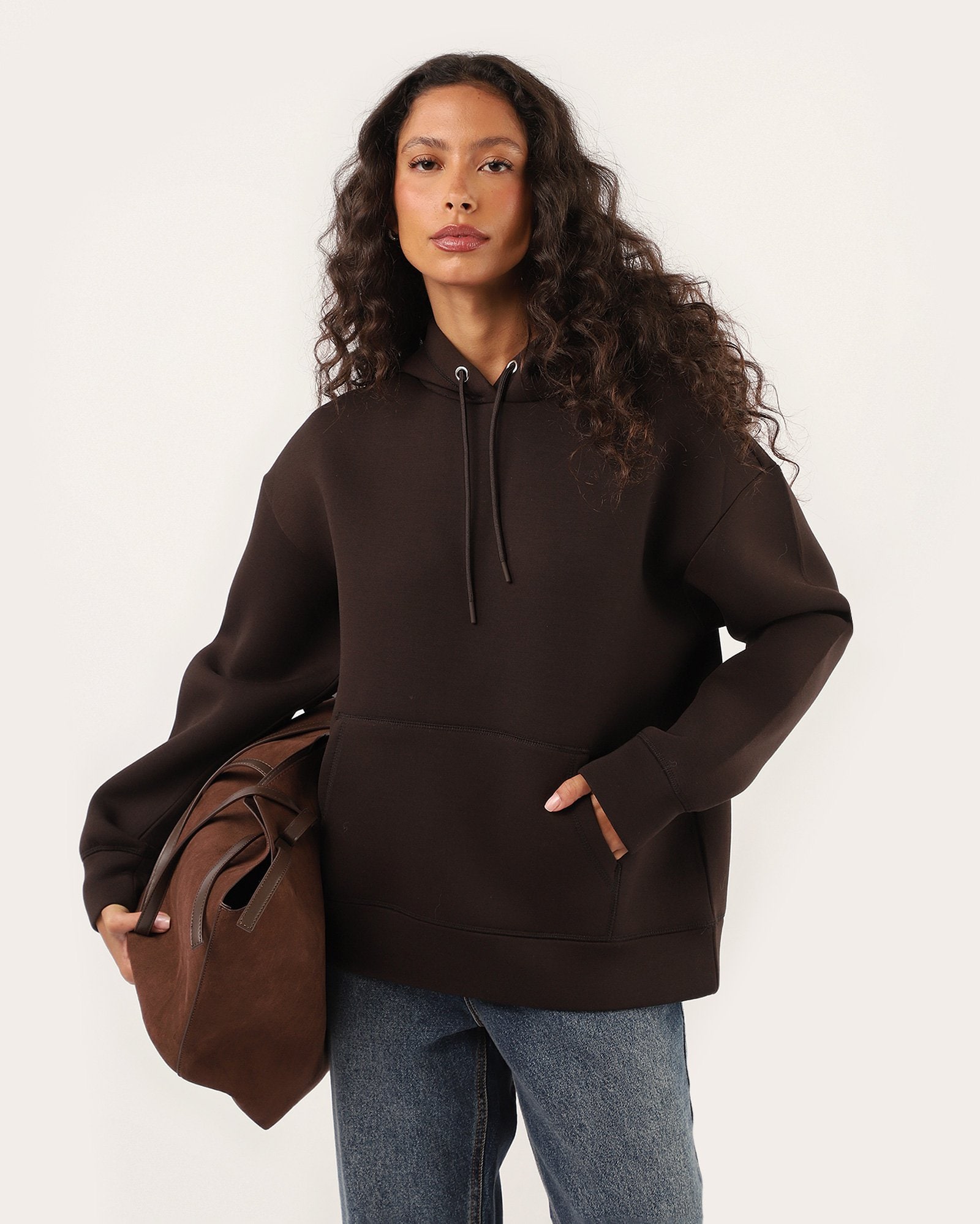 Blusa de moletom feminina oversized - marrom