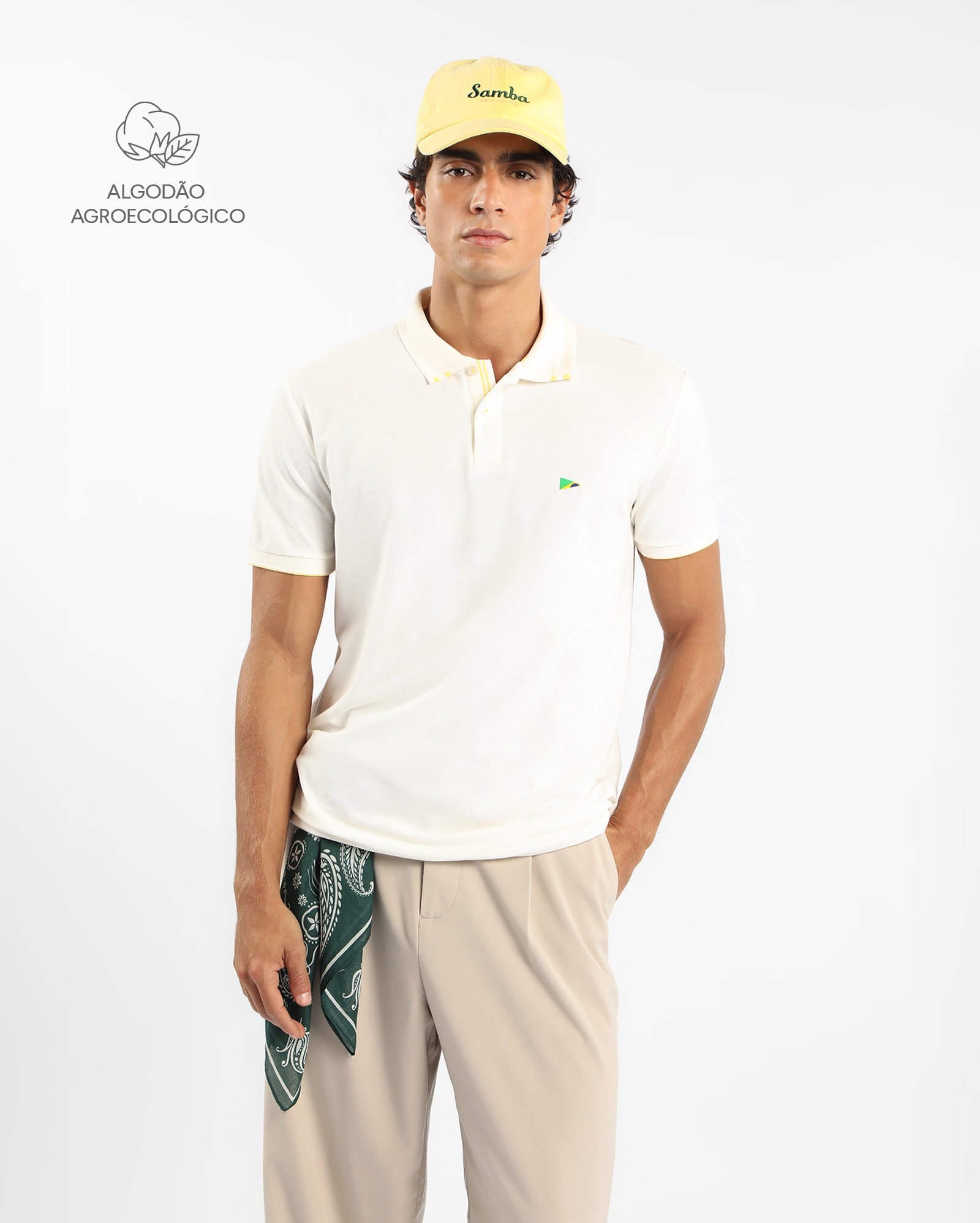 Polo masculina Pool Legacy regular algodão agroecológico - Off-white