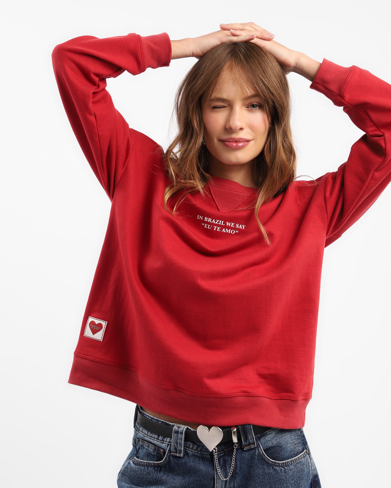 Blusa de moletom feminina estampada - vermelha