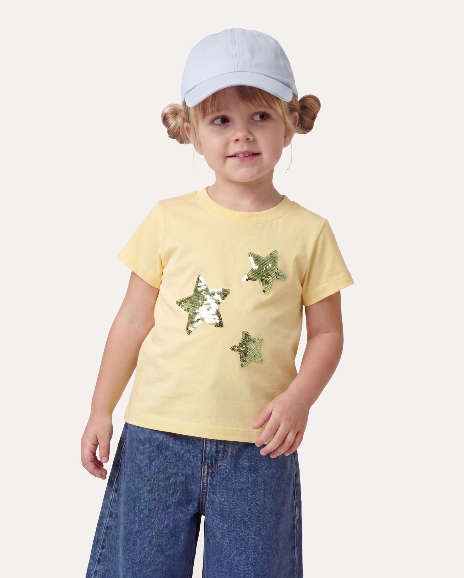 Camiseta infantil com estrelas em paetê 1-6A - amarela