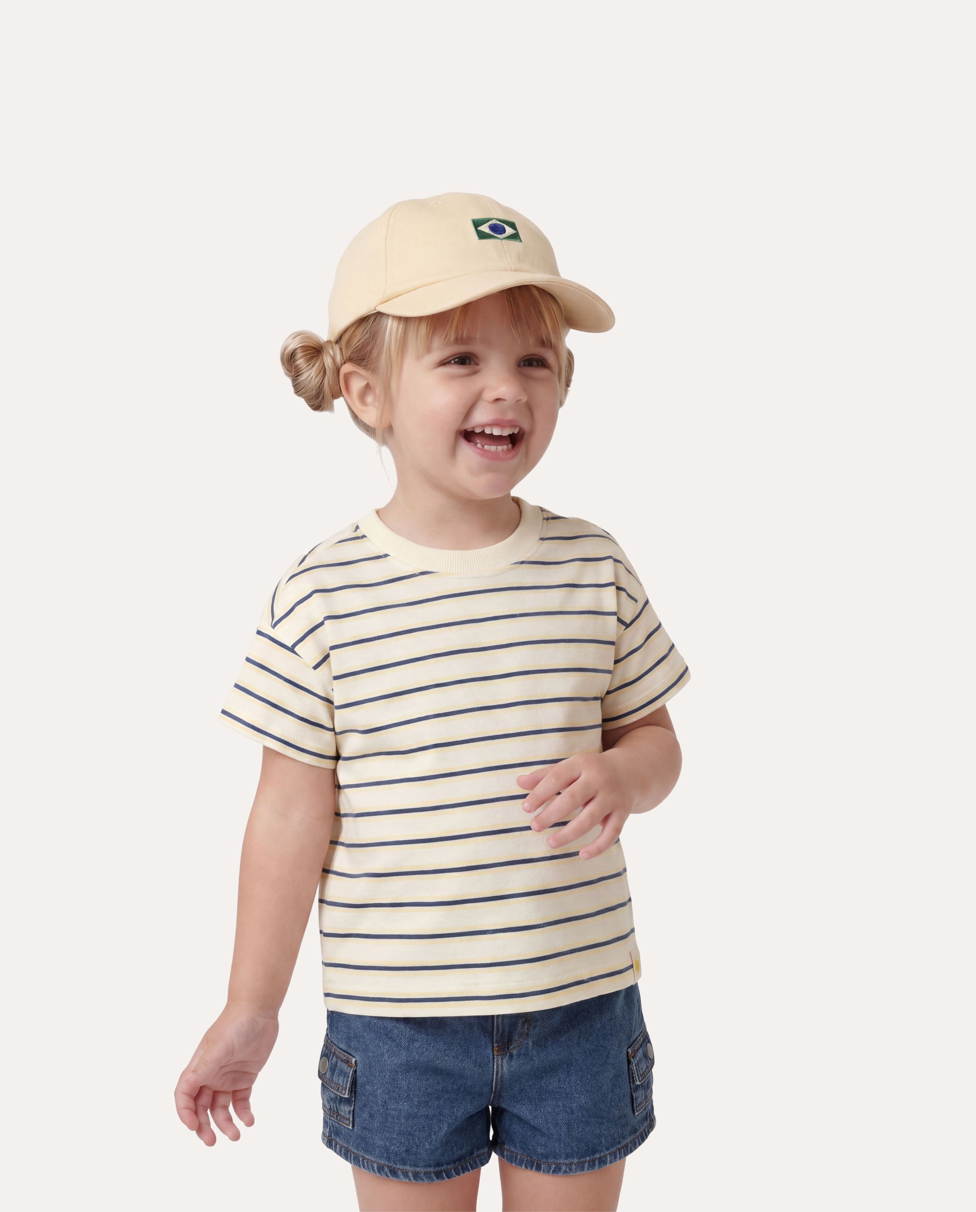 Camiseta infantil boxy listrada 1-6 - amarela