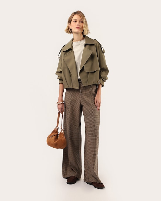 Trench coat cropped com pregas - Verde