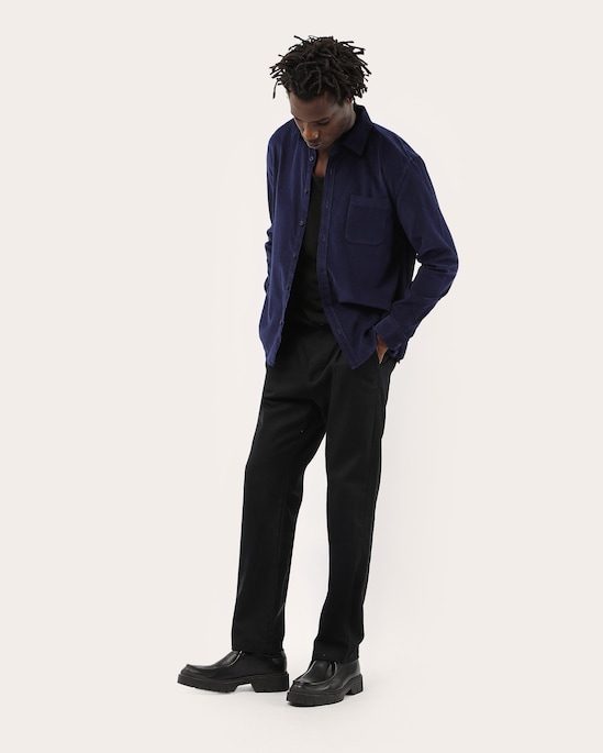 Camisa masculina em veludo cotelê regular - Azul-marinho