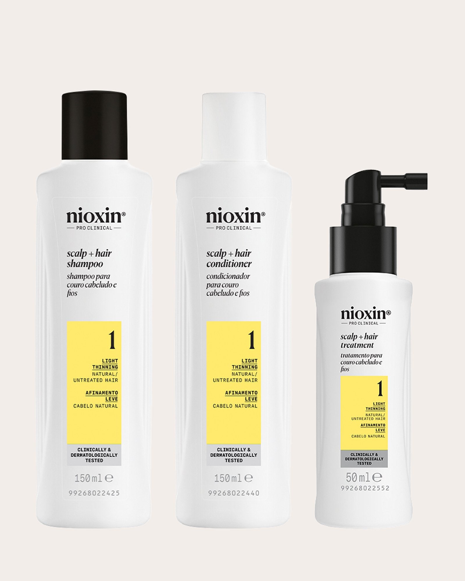 Kit shampoo 150ml + condicionador 150ml + tratamento de couro cabeludo Sistema 1 50ml | Nioxin