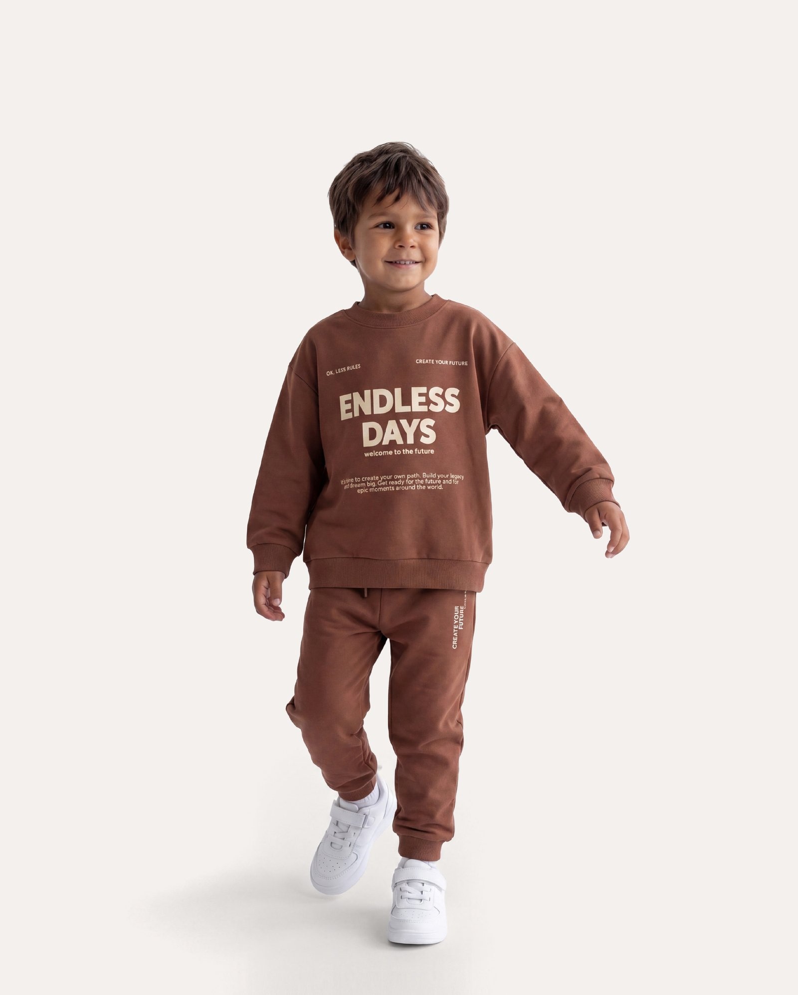 Conjunto de moletom infantil sem felpa 1-7A - marrom