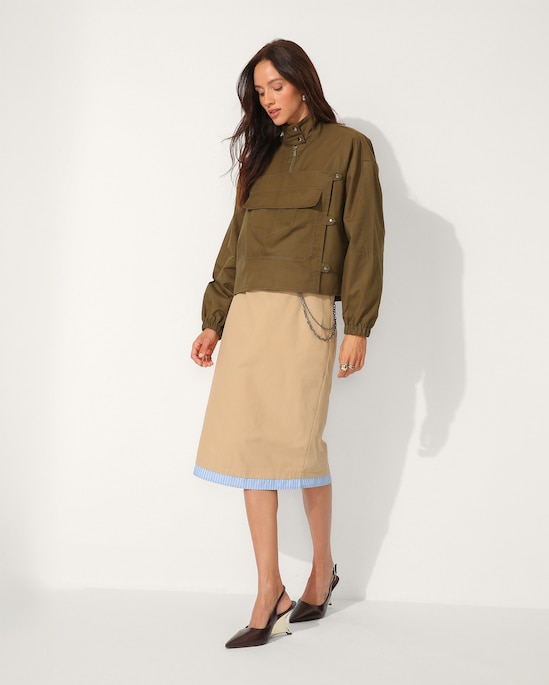 Jaqueta corta vento com maxi bolso feminina - Verde Musgo
