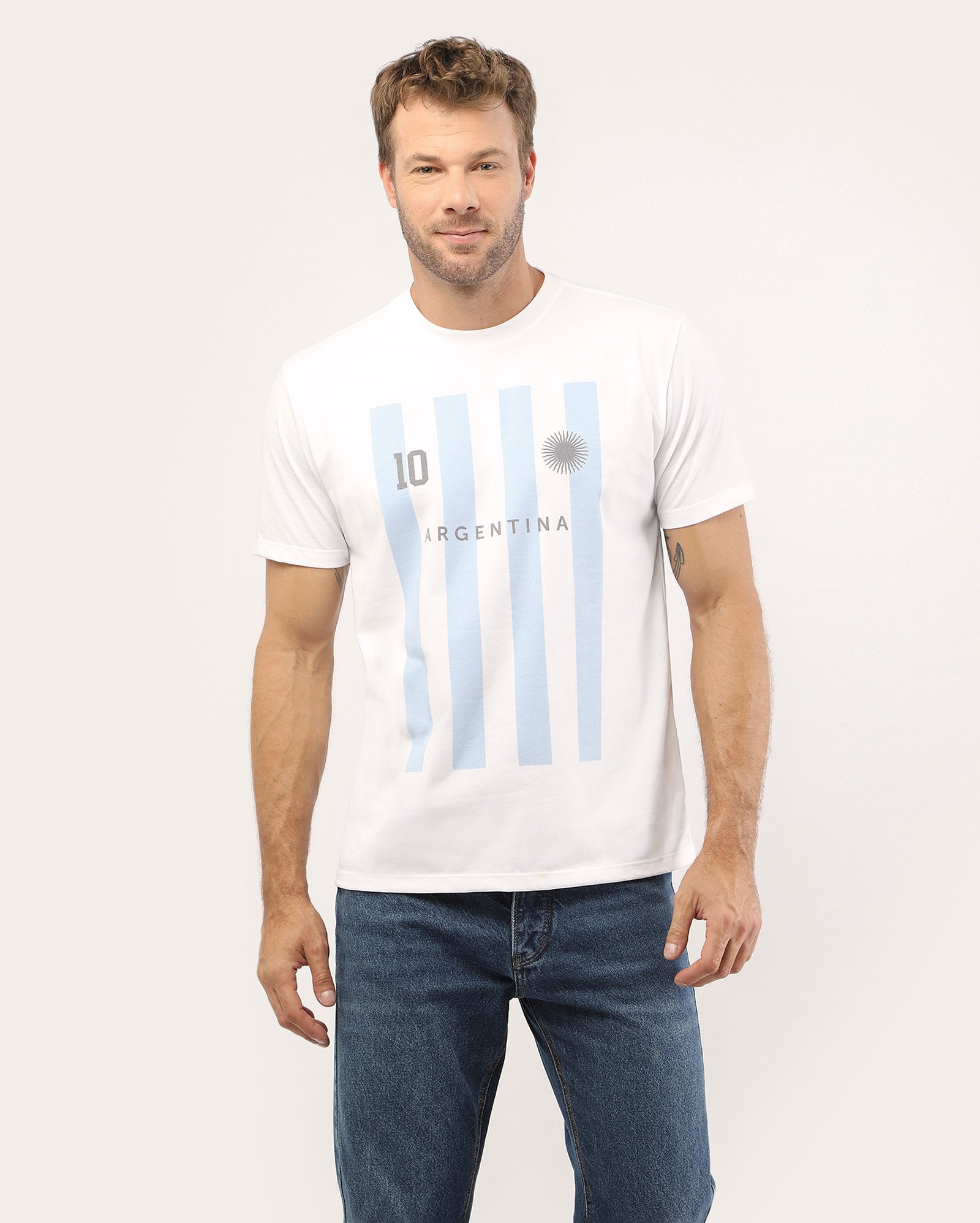 Camiseta masculina regular Argentina listrada - branca