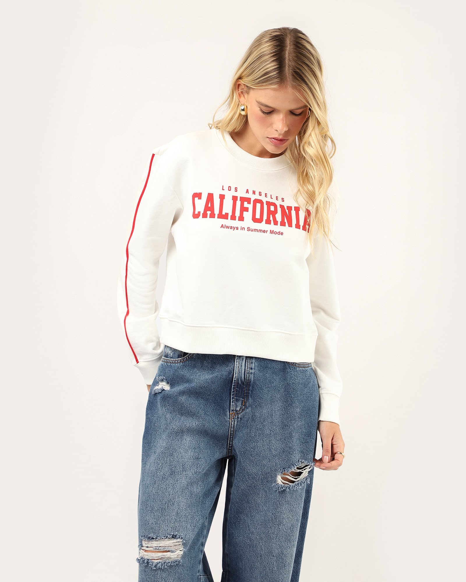 Blusa de moletom feminina California - branca