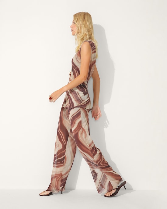 Calça pantalona feminina em tule estampada - Multicor | Bia Parente - Special Edition