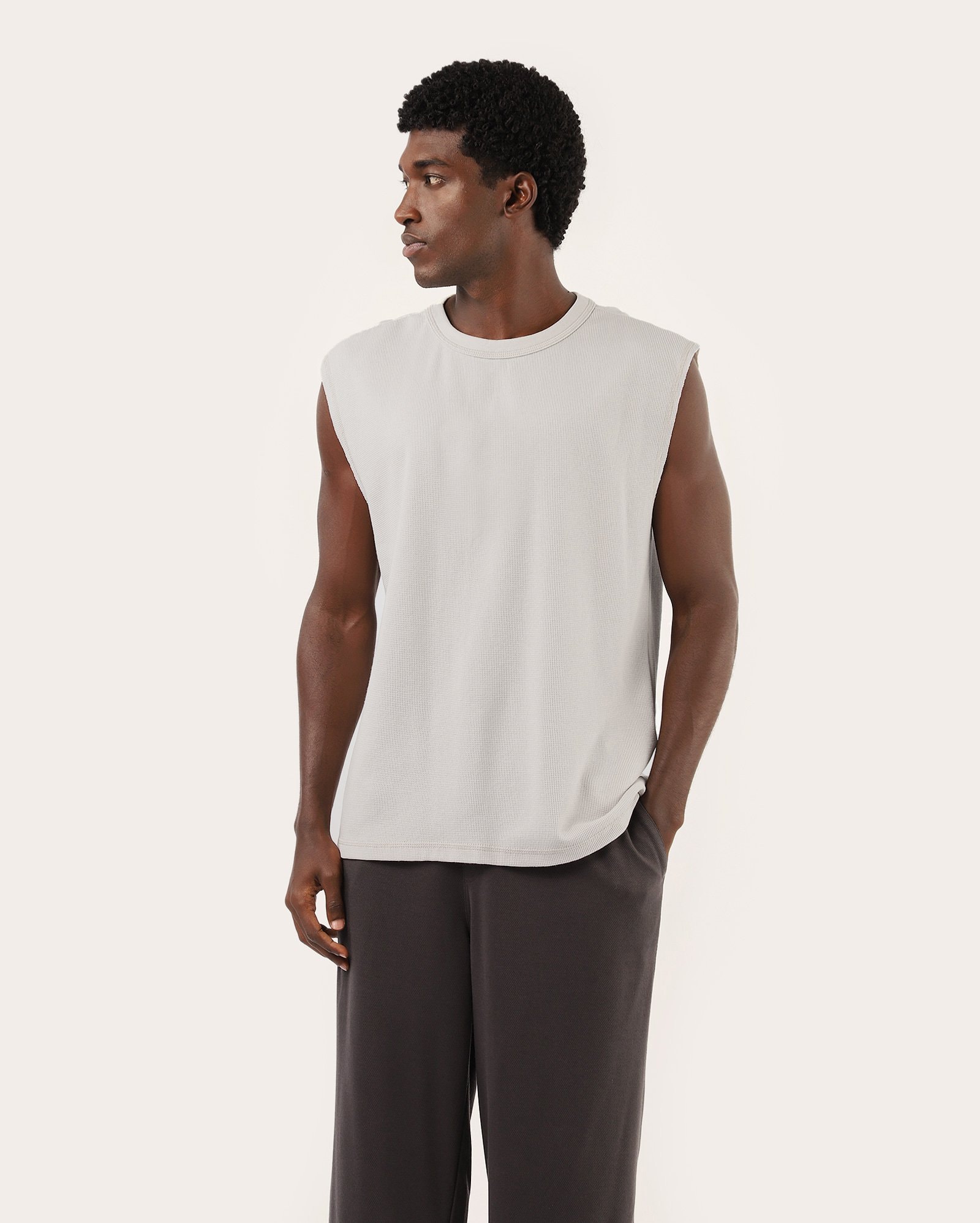Regata masculina muscle tee texturizada - bege