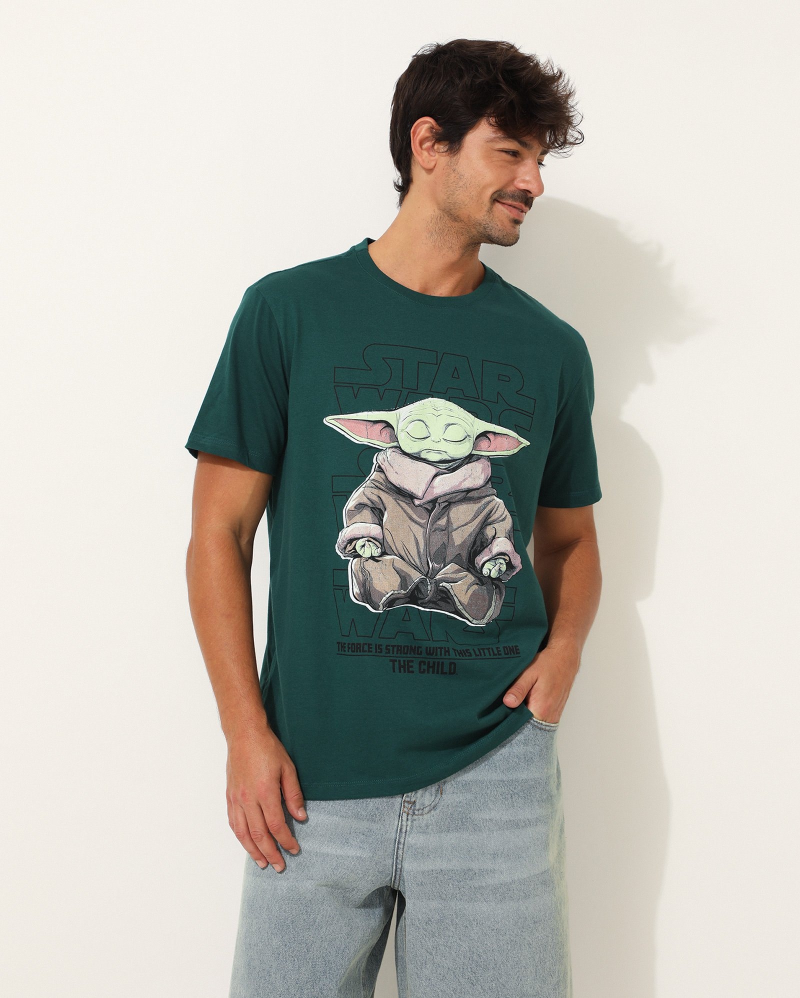 Camiseta masculina Grogu em algodão - Verde Escuro