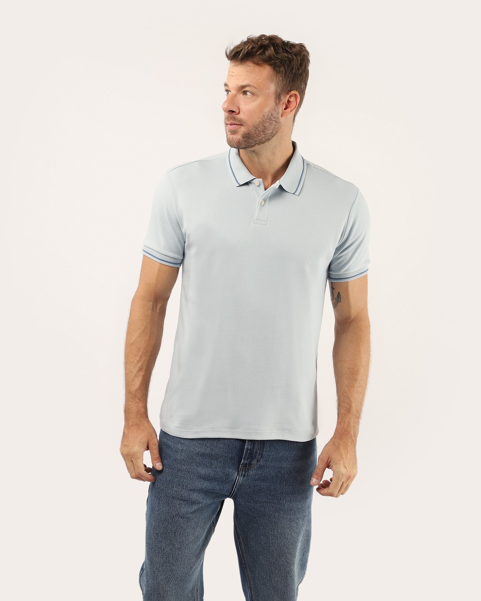 Polo masculina regular em suedine - azul