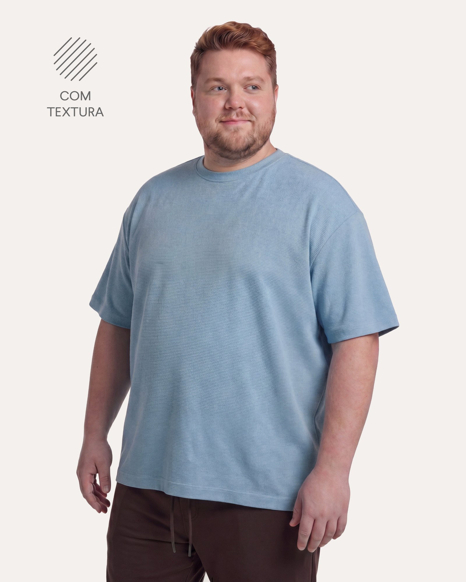 Camiseta plus size masculina texturizada - azul