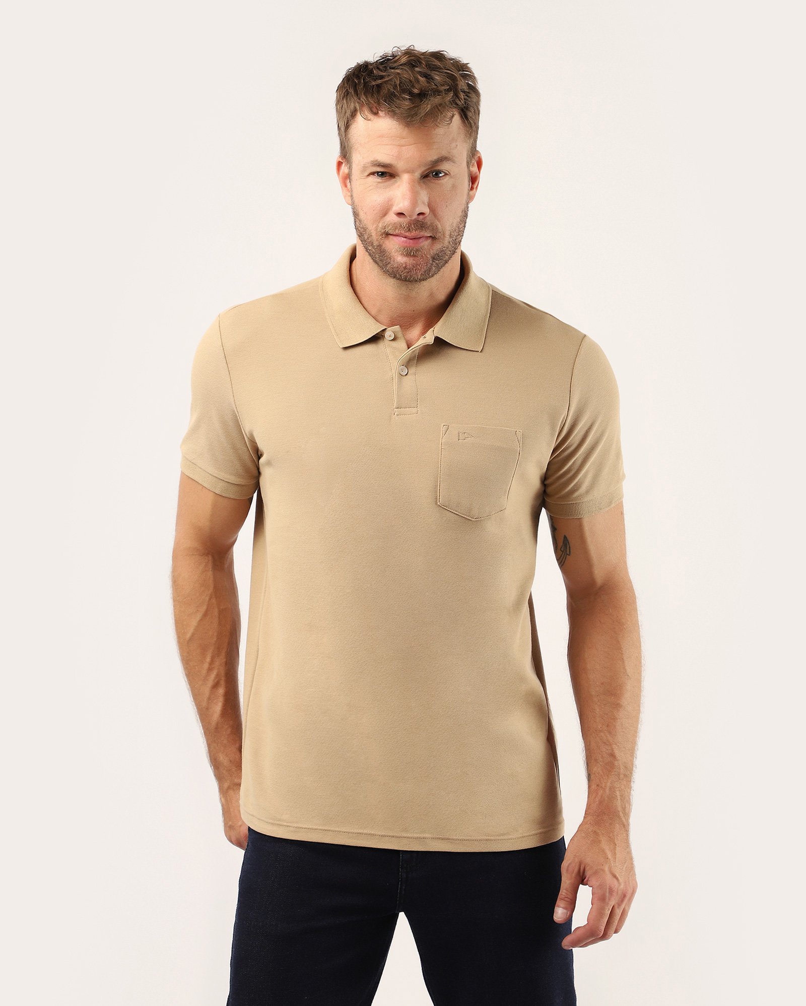 Polo masculina Pool Legacy piquet com bolso - bege