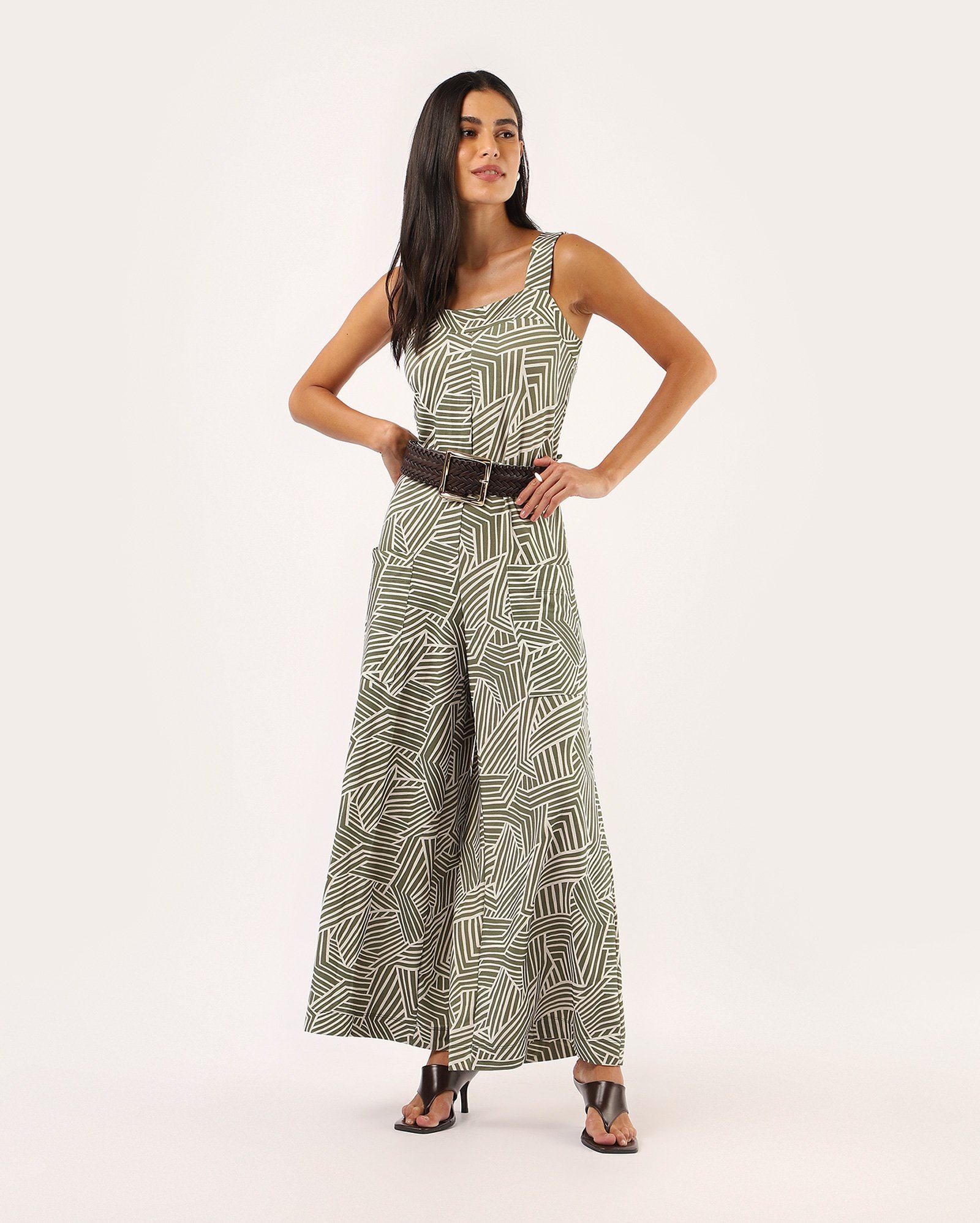 Macacão feminino estampa geométrica - verde