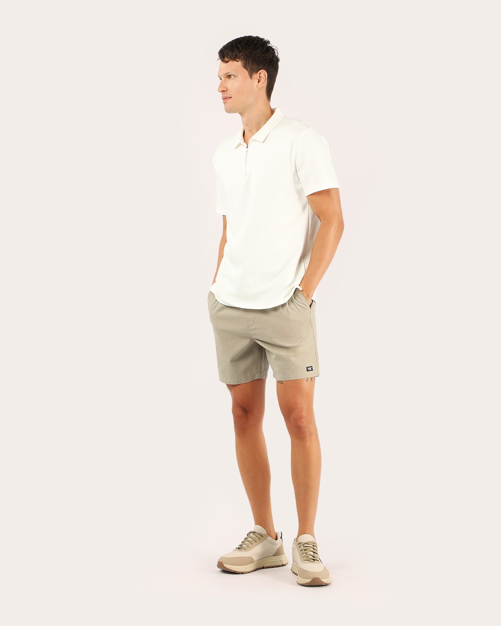 Bermuda sarja masculina texturizada com amarração - bege | Pool Jeans