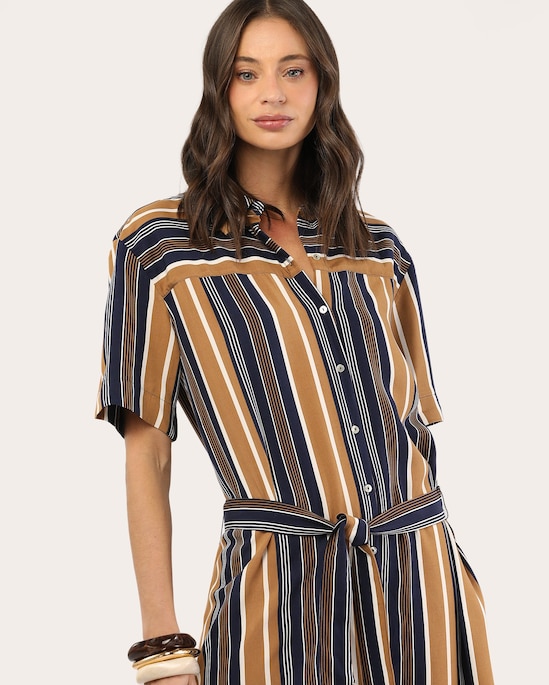 Chemise midi listrado com faixa - multicor