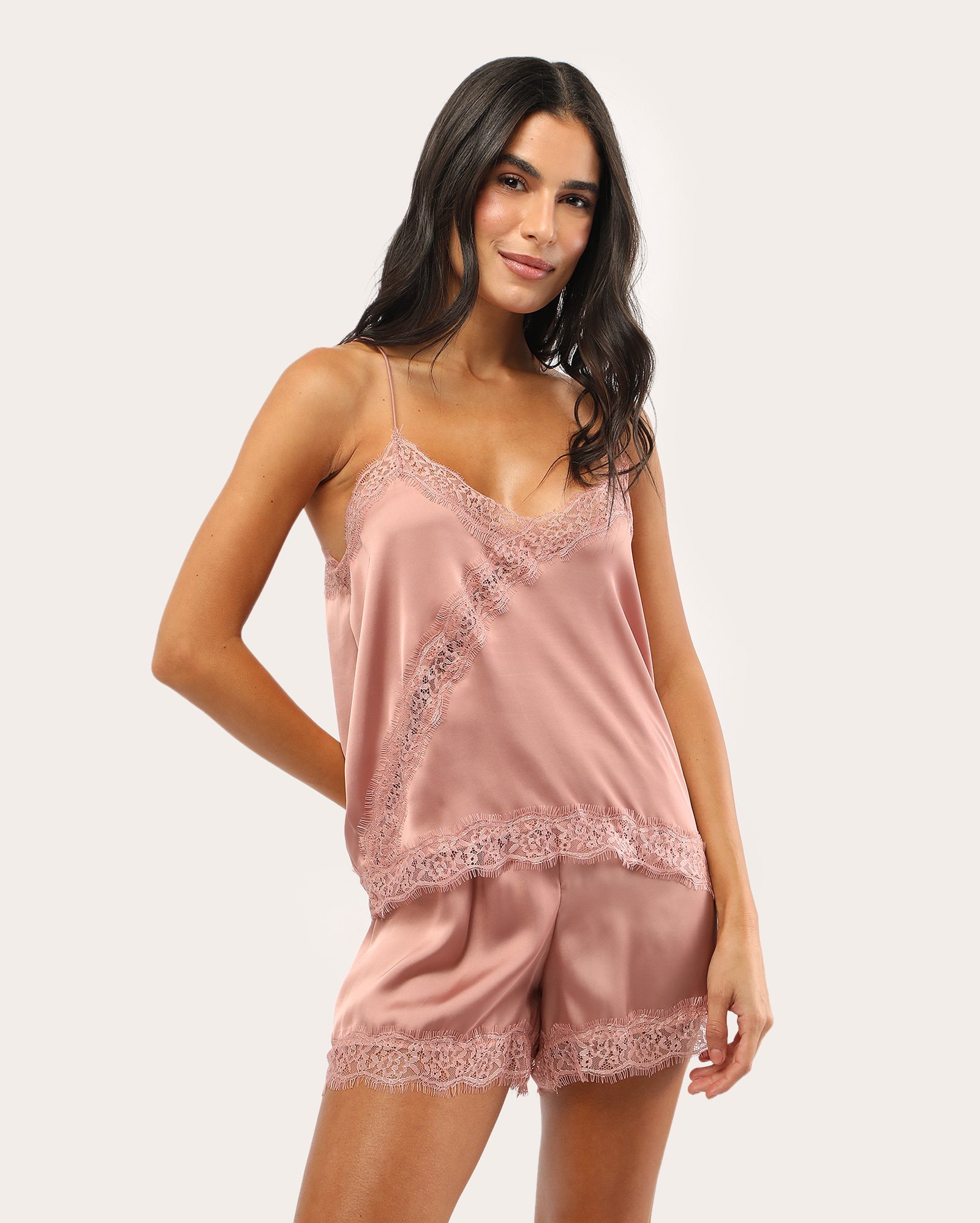 Short doll em cetim com renda - rosa