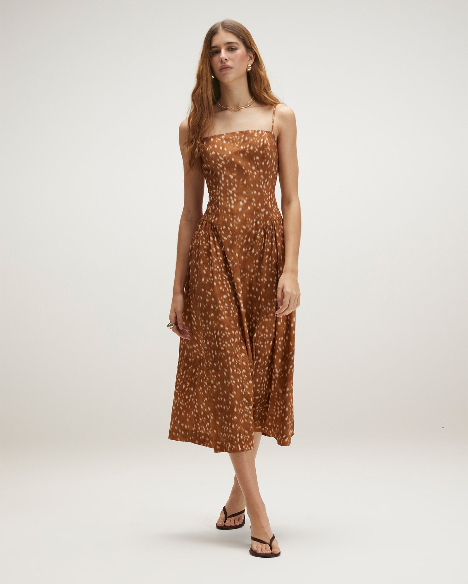 Vestido midi evasê bambi - marrom
