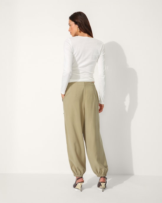 Calça aladim com drapeado feminina - Verde Musgo