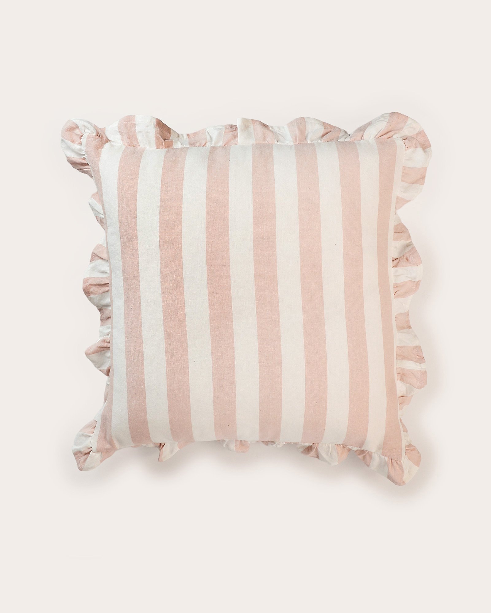 Almofada decorativa listrada com babados 60x60cm - Rosa Claro