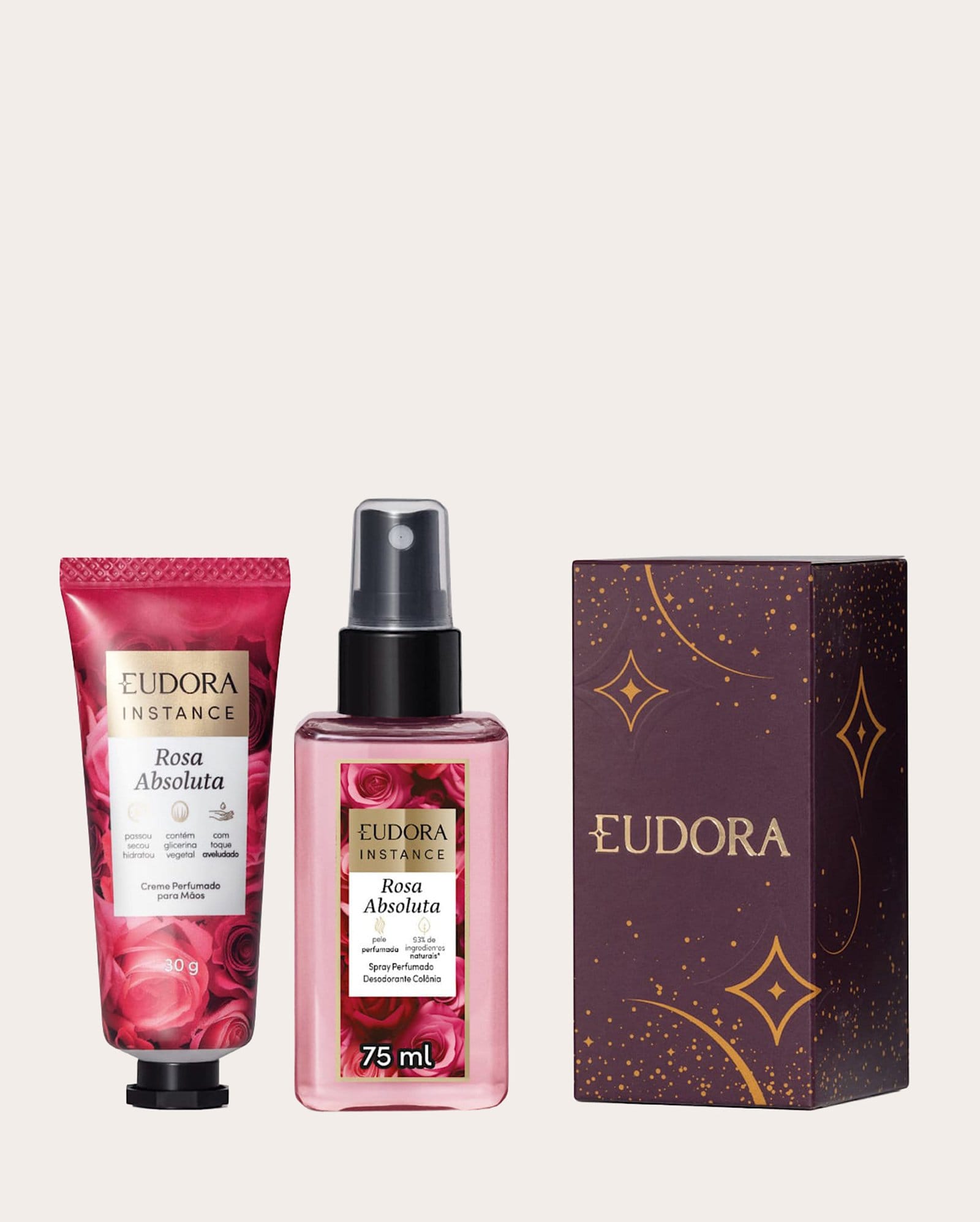 Kit spray desodorante 75ml + creme para as mãos Rosa Absoluta Intense 30ml | Eudora