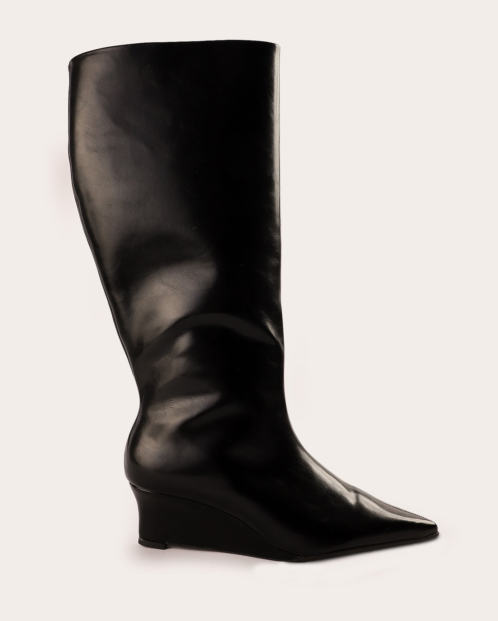 Bota feminina salto anabela cano médio - preta