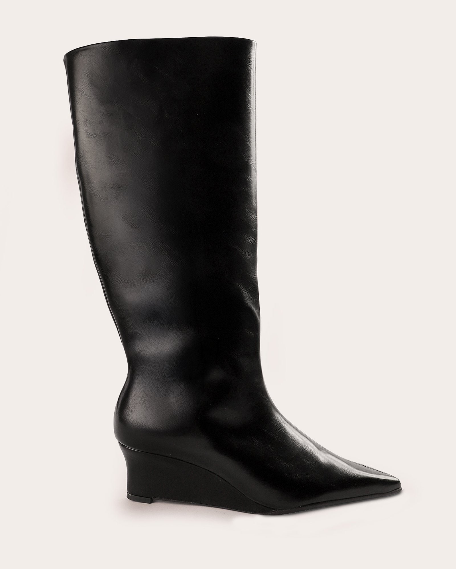 Bota feminina salto anabela cano médio - Preto