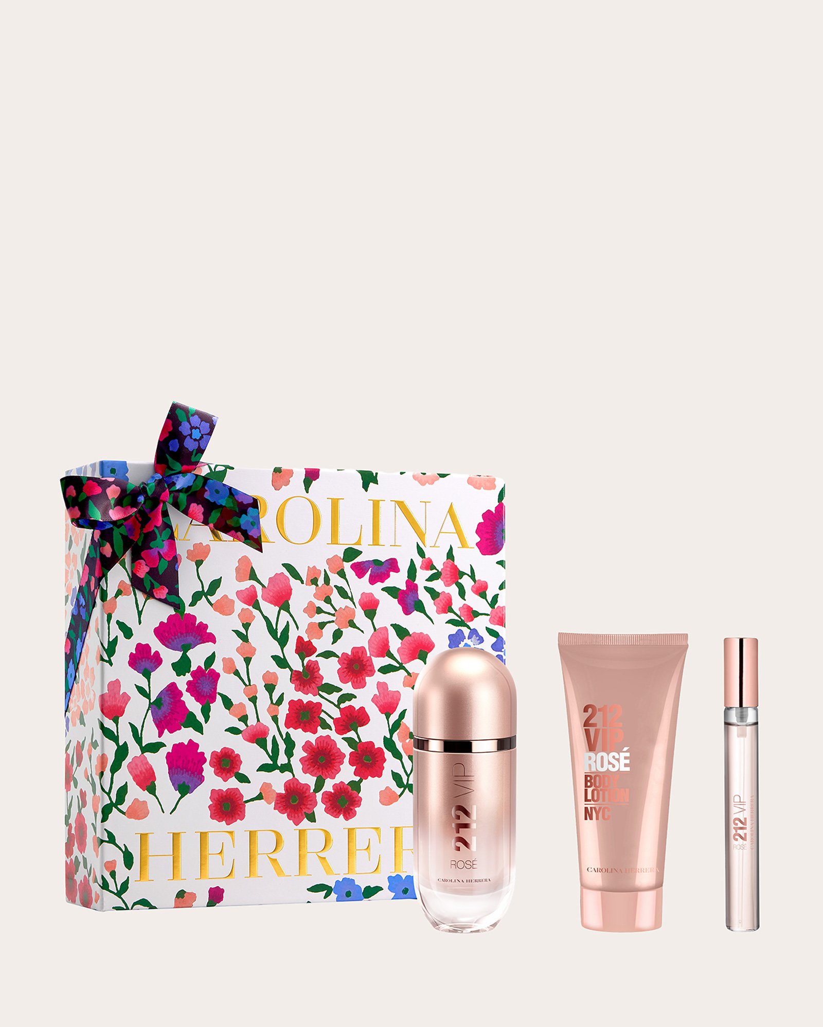 Kit perfume feminino 212 VIP Rosé EDP 80ml + Miniatura 10ml + Creme corporal 100ml | Carolina Herrera