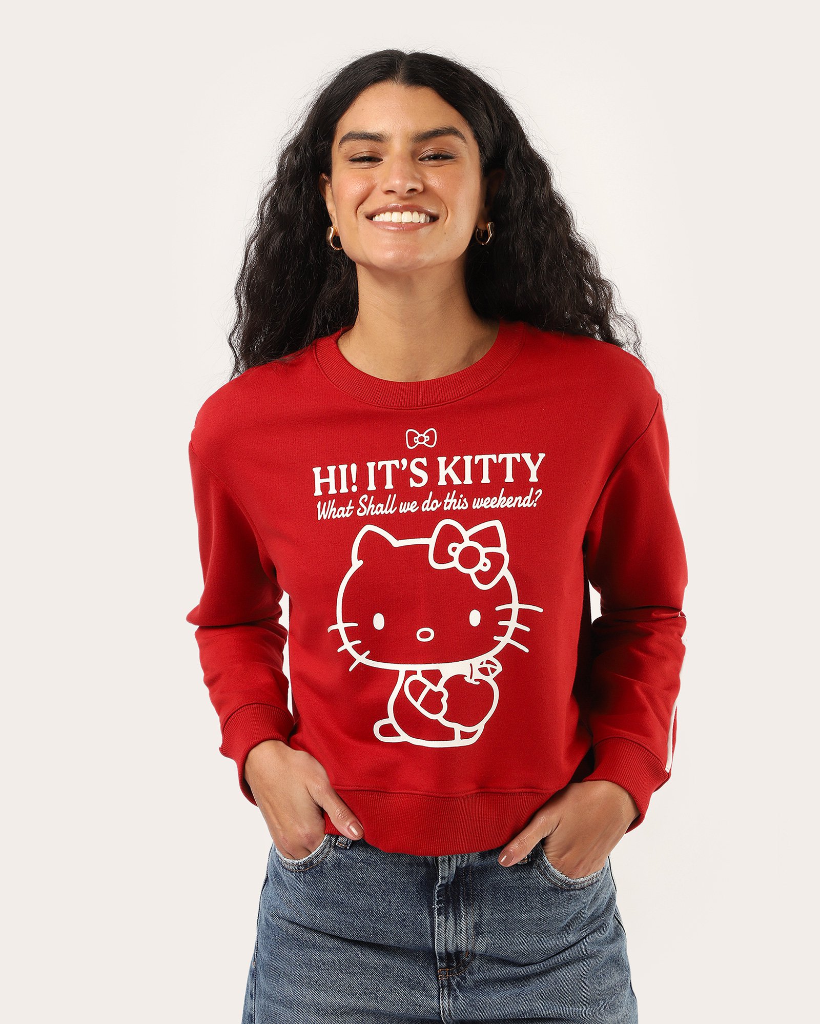 Blusa de moletom feminina cropped Hello Kitty - vermelha | Sanrio