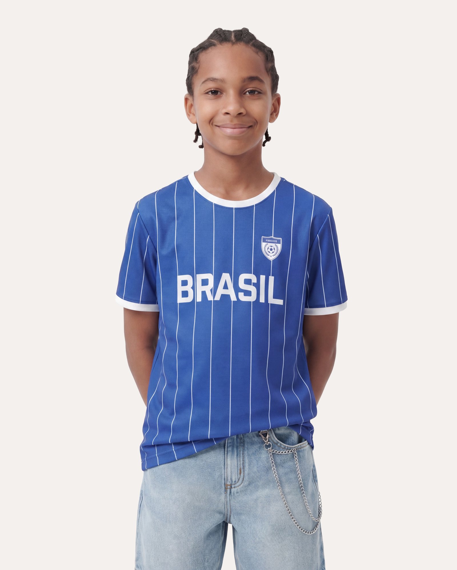 Camiseta infantil Brasil listrada 6-14A - azul