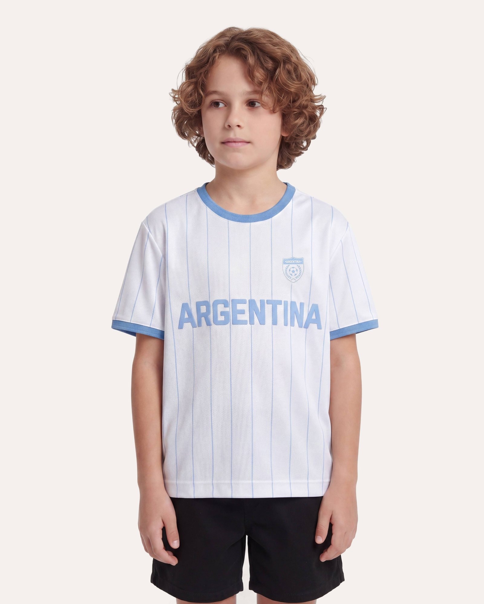 Camiseta infantil Argentina listrada 6-14A - branca