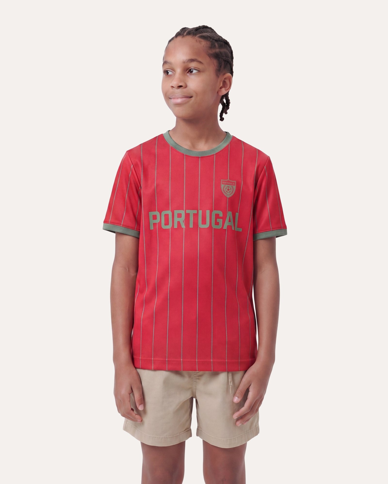 Camiseta infantil Portugal listrada 6-14A - vermelha