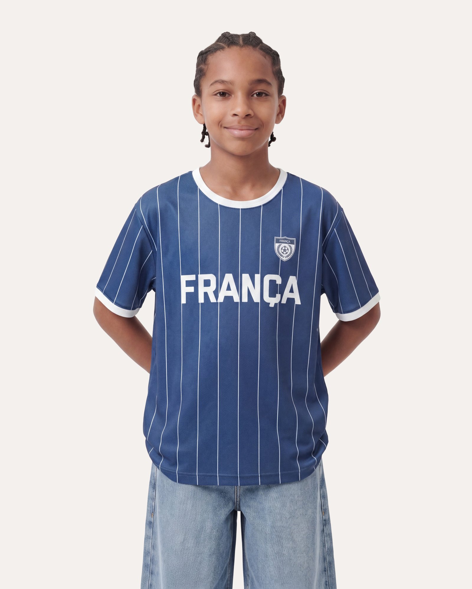 Camiseta infantil Copa França listrada 6-14A - azul