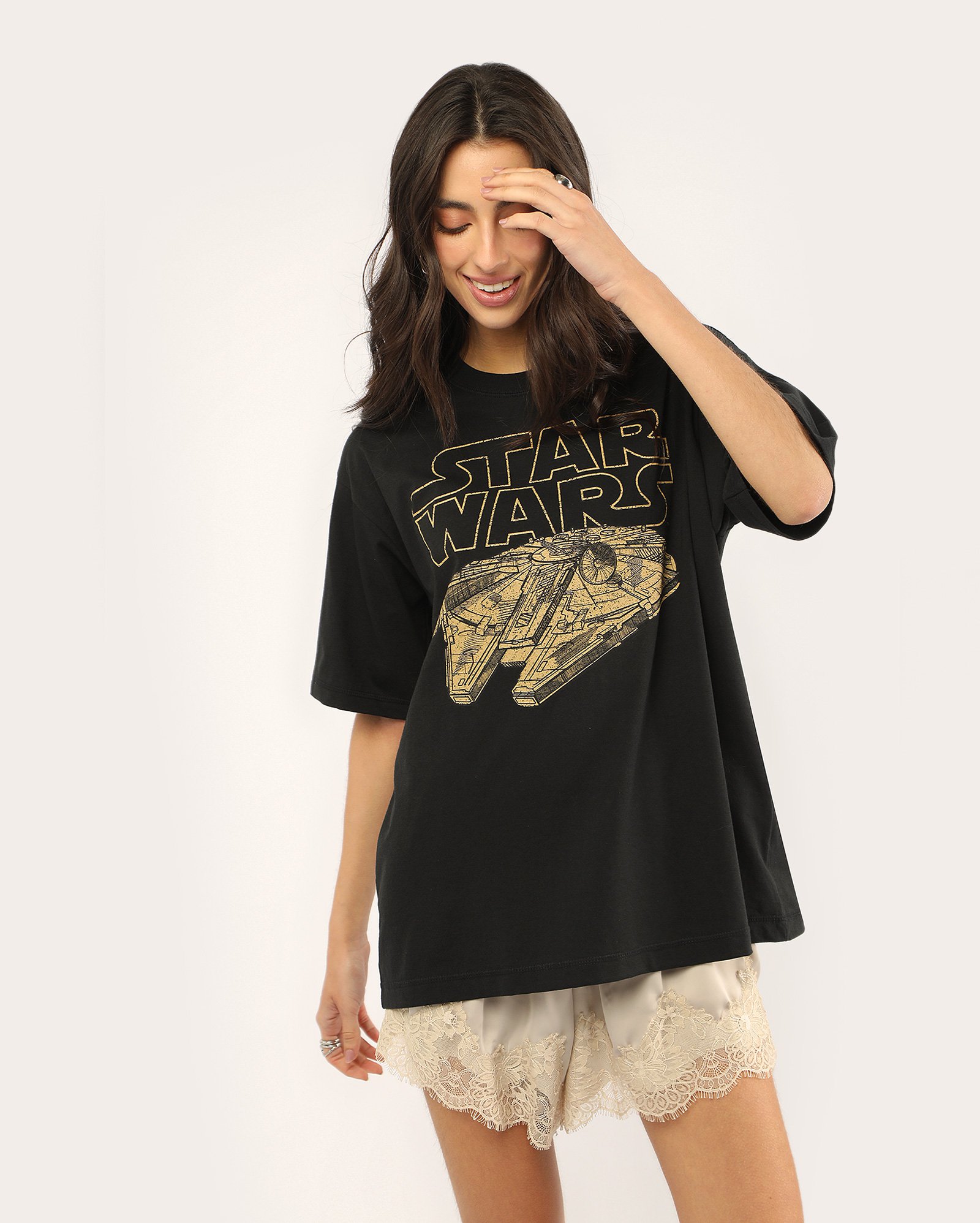 Camiseta feminina oversized Millenium - preta | Star Wars