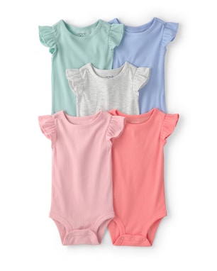 Kit body bebê 5 peças canelado com babados - multicor | Carter's