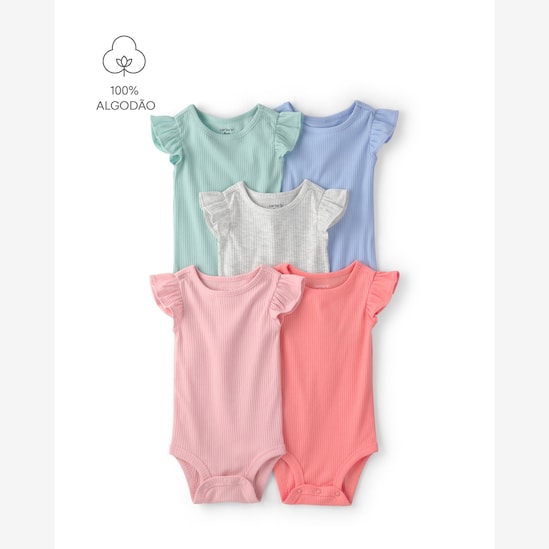 Kit body bebê 5 peças canelado com babados - multicor | Carter's