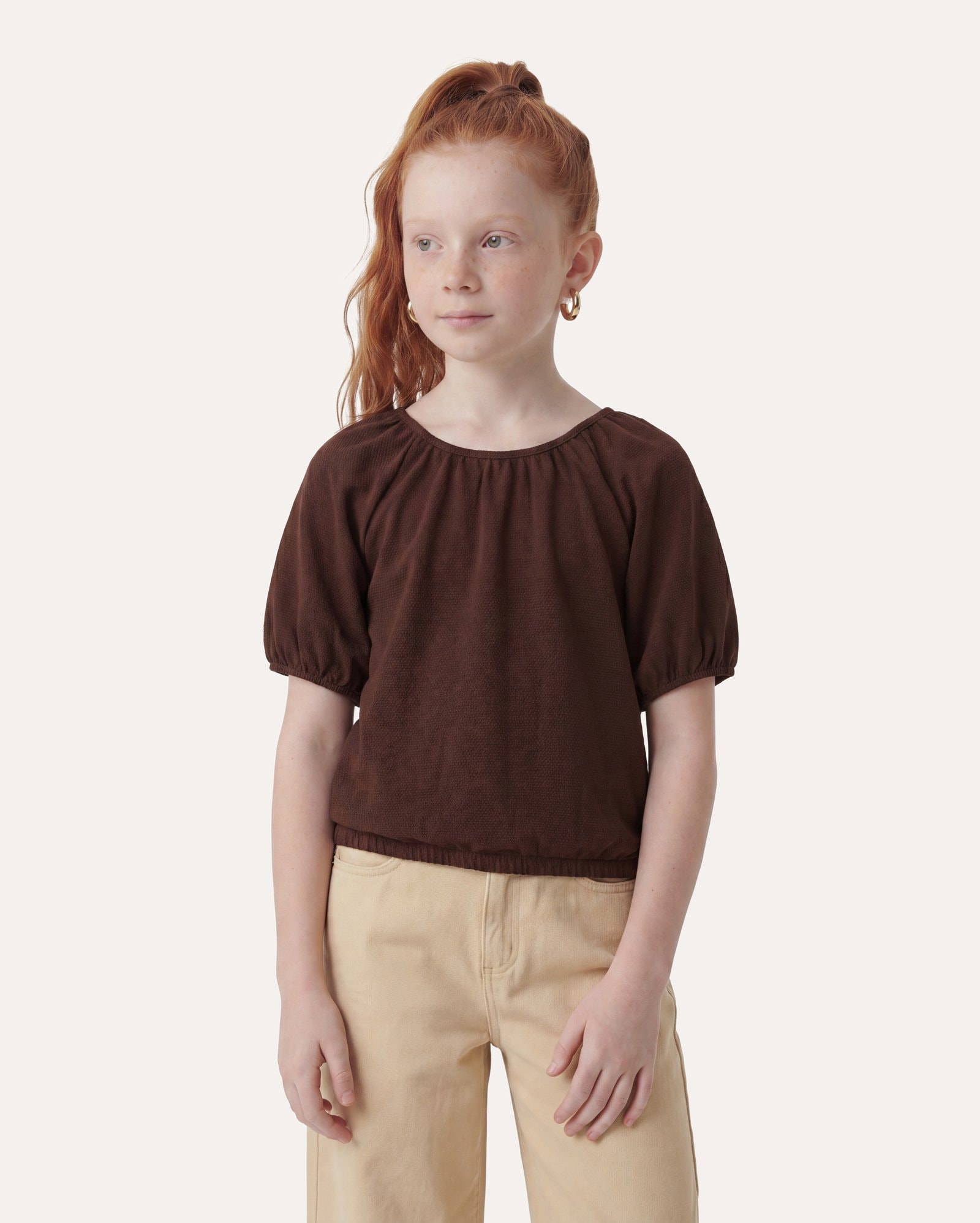 Blusa infantil ampla texturizada 6-14A - marrom