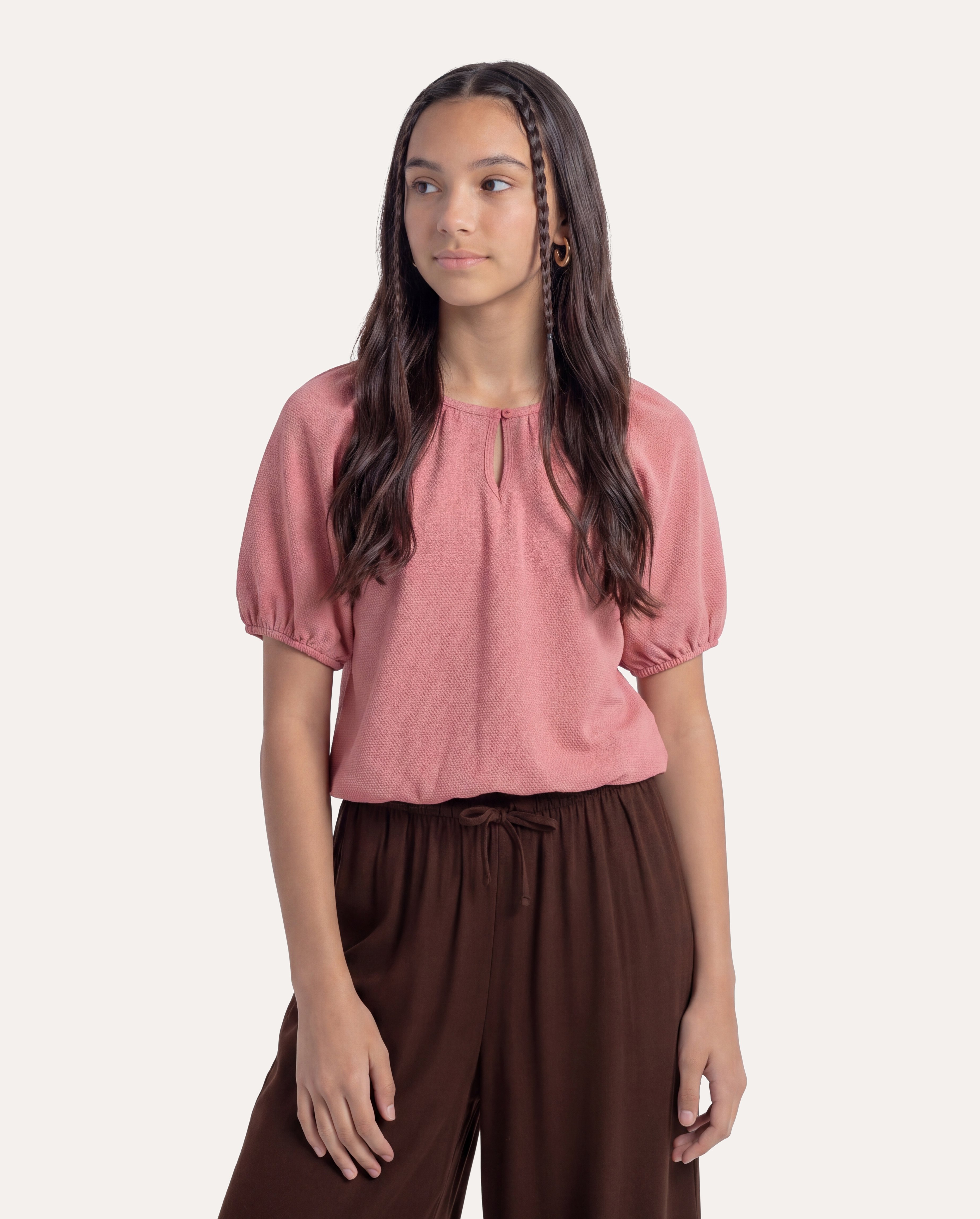 Blusa infantil bufante texturizada 6-14A - rosa