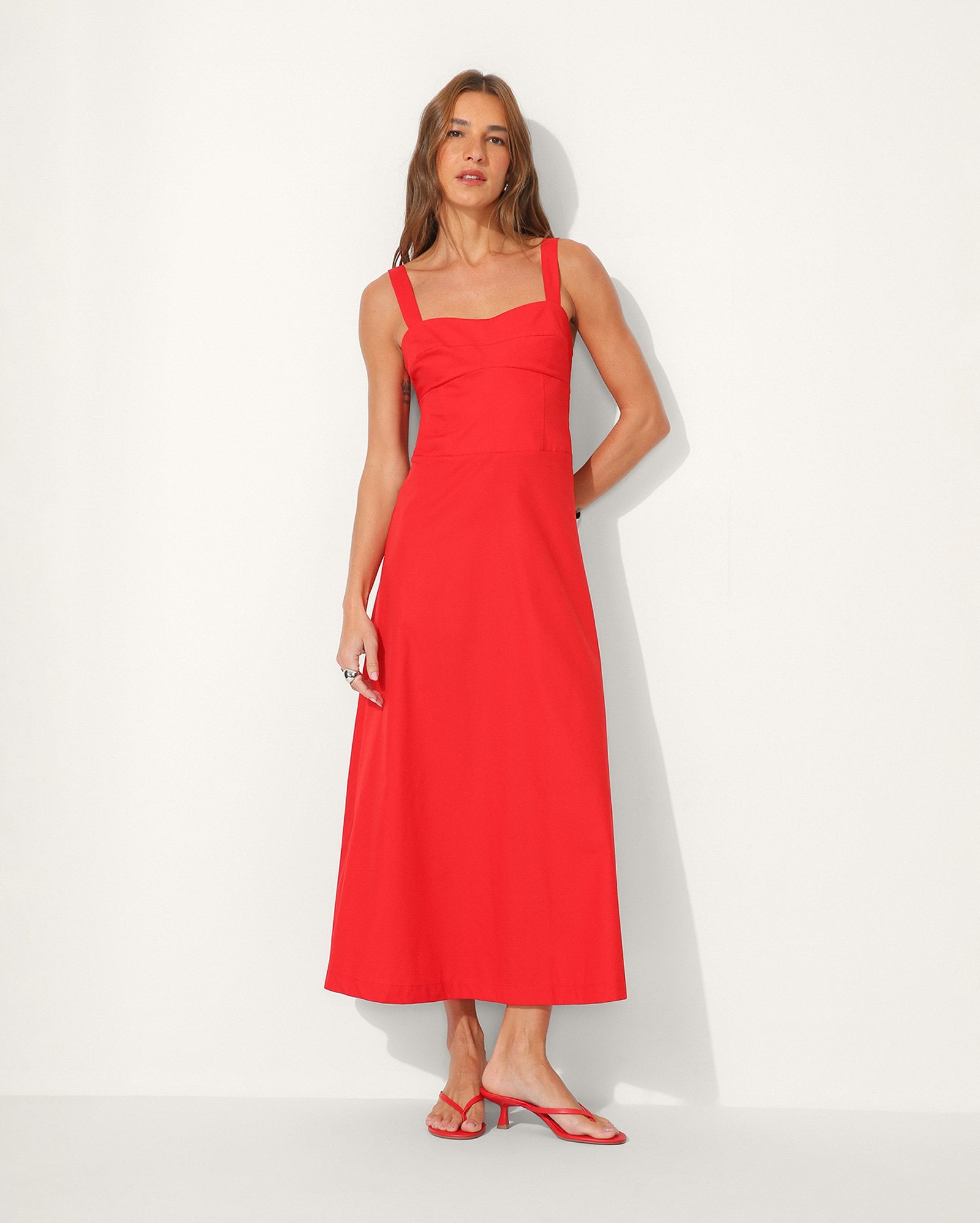 Vestido longo evasê com decote coração feminino - Vermelho