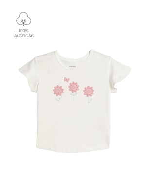 Camiseta infantil com bordado floral - branca | Carter's