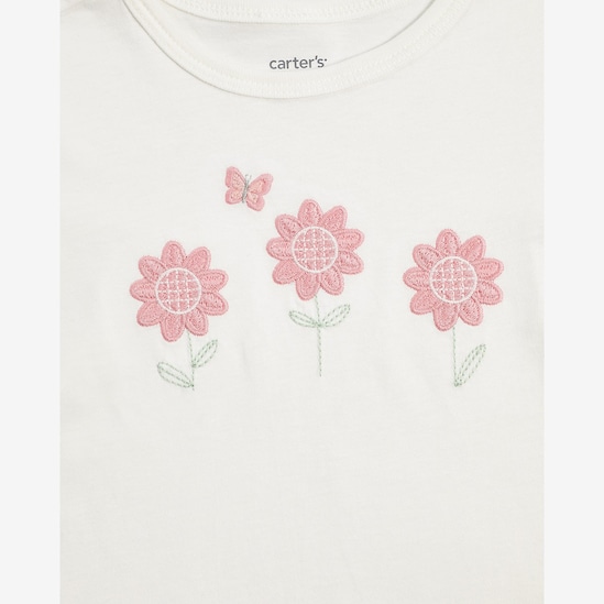 Camiseta infantil com bordado floral - branca | Carter's