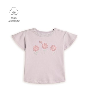 Camiseta infantil com bordado floral - lilás | Carter's