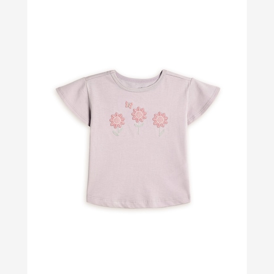 Camiseta infantil com bordado floral - lilás | Carter's
