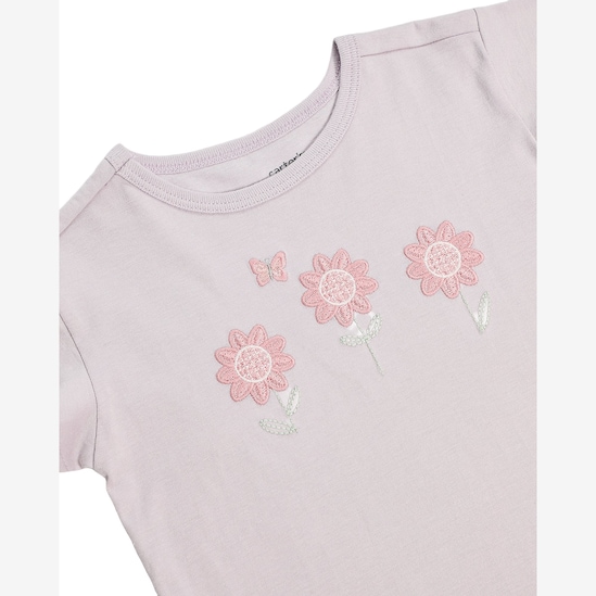 Camiseta infantil com bordado floral - lilás | Carter's