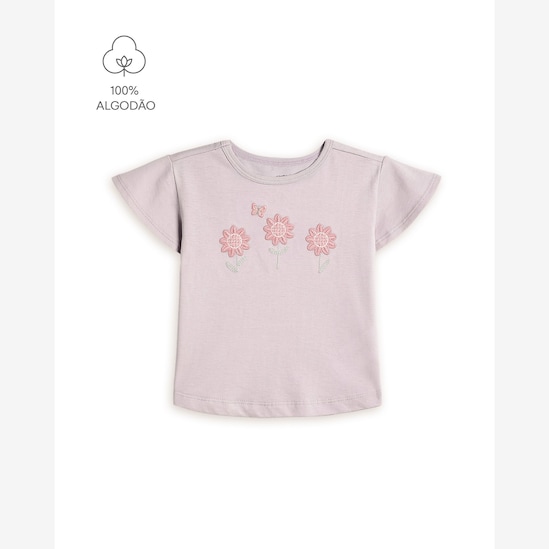 Camiseta infantil com bordado floral - lilás | Carter's