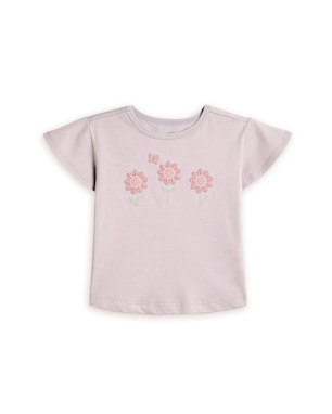Camiseta infantil com bordado floral - lilás | Carter's